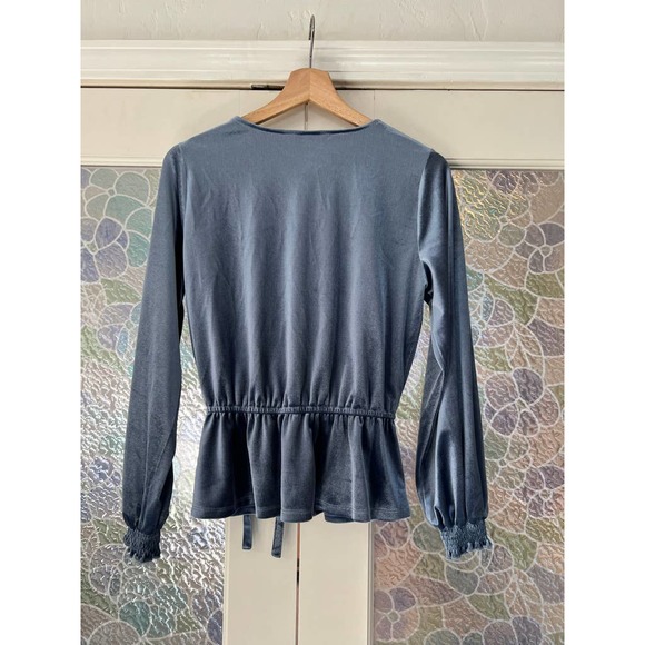 LC Lauren Conrad blue Velvet Wrap top - Picture 2 of 6